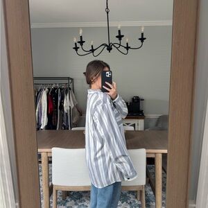 Lafayette 148 New York Navy and White Striped Shirt